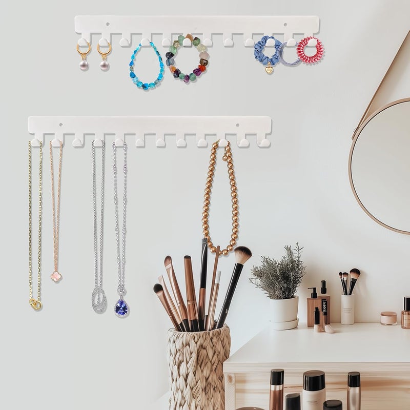 Mecnmsa 2 Pack Necklace Holder - Hanging Jewelry Organizer, Self-Adhesive, Wall Mount (White) - Image 5